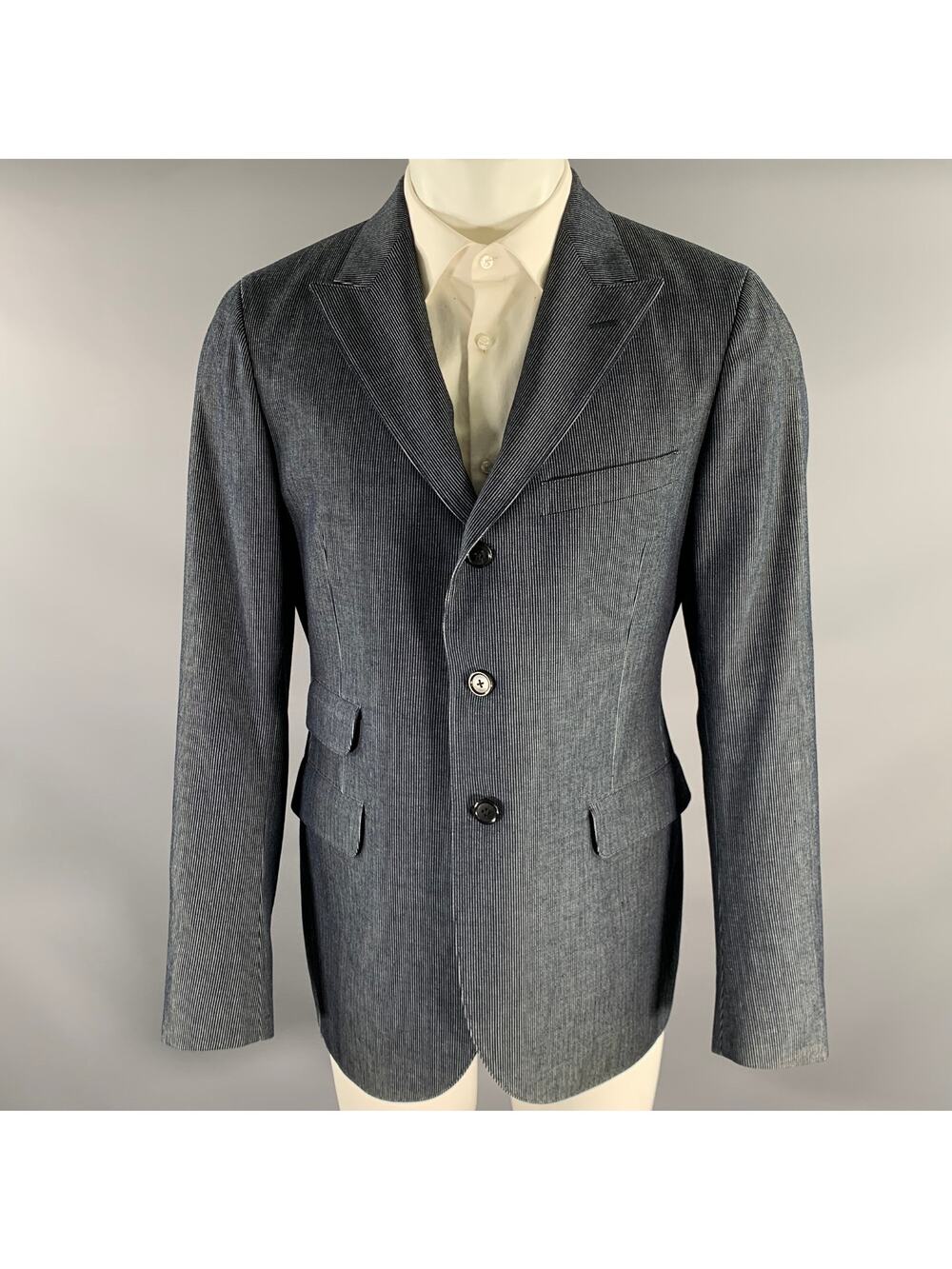 RRL by RALPH LAUREN Chest Size 42 Navy White Stripe Cotton Peak Lapel Sport Coat